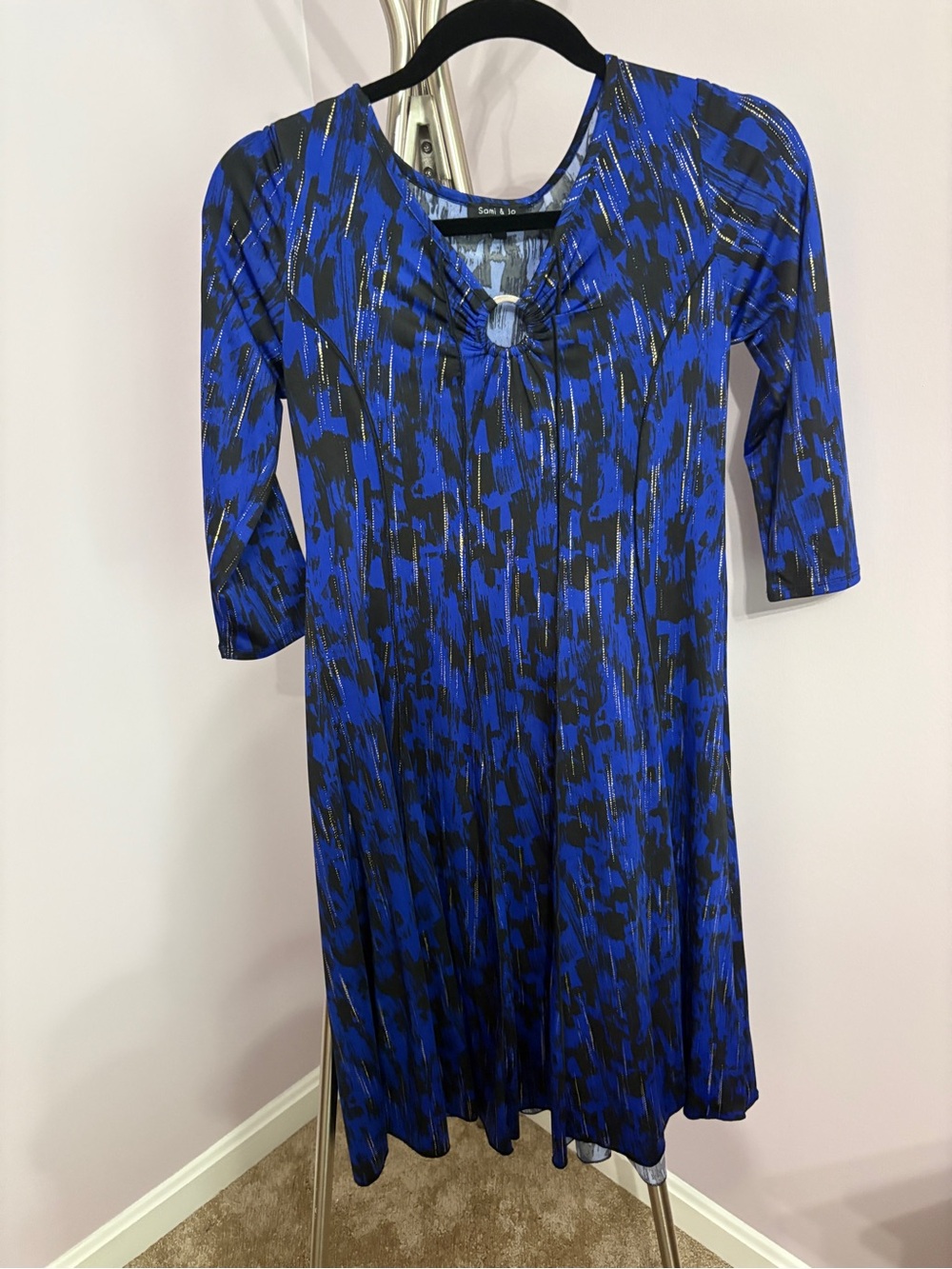 Sami & Jo Blue & Black Patterned Knee-Length Dress